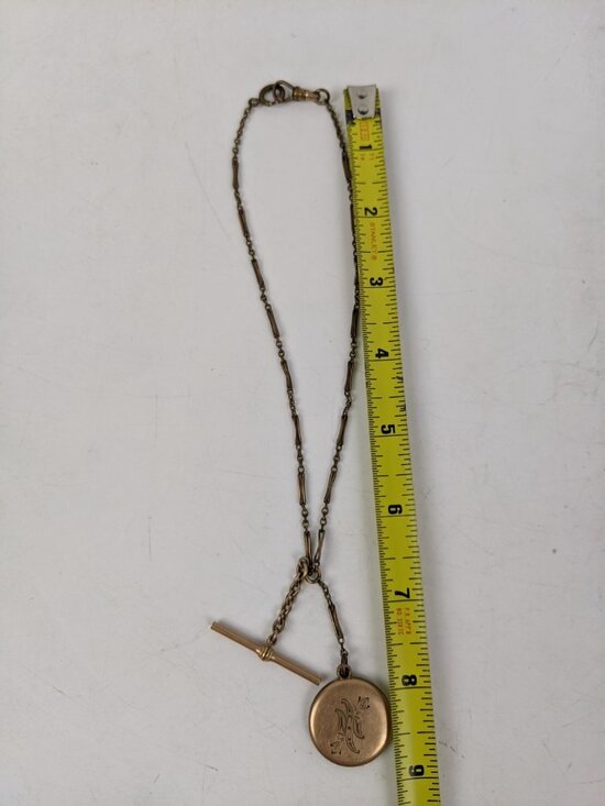 Vintage Antique Victorian? Gold Tone Pocket Watch Chain Fob Bar Floral Locket main image 12